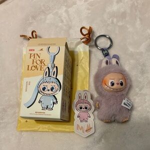 Purple labubu Monster Keychain with Box and Sticker